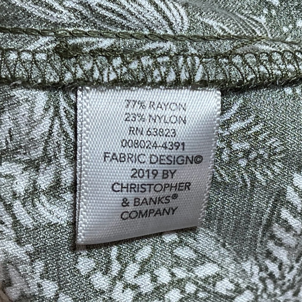 Christopher & Banks | Petite Green Botanical Print Square Neck Blouse | PXL - Picture 7 of 8